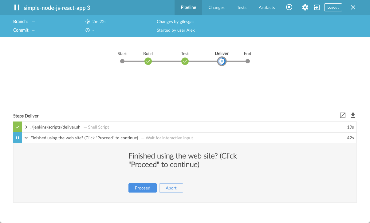 Deliver stage pauses for user input